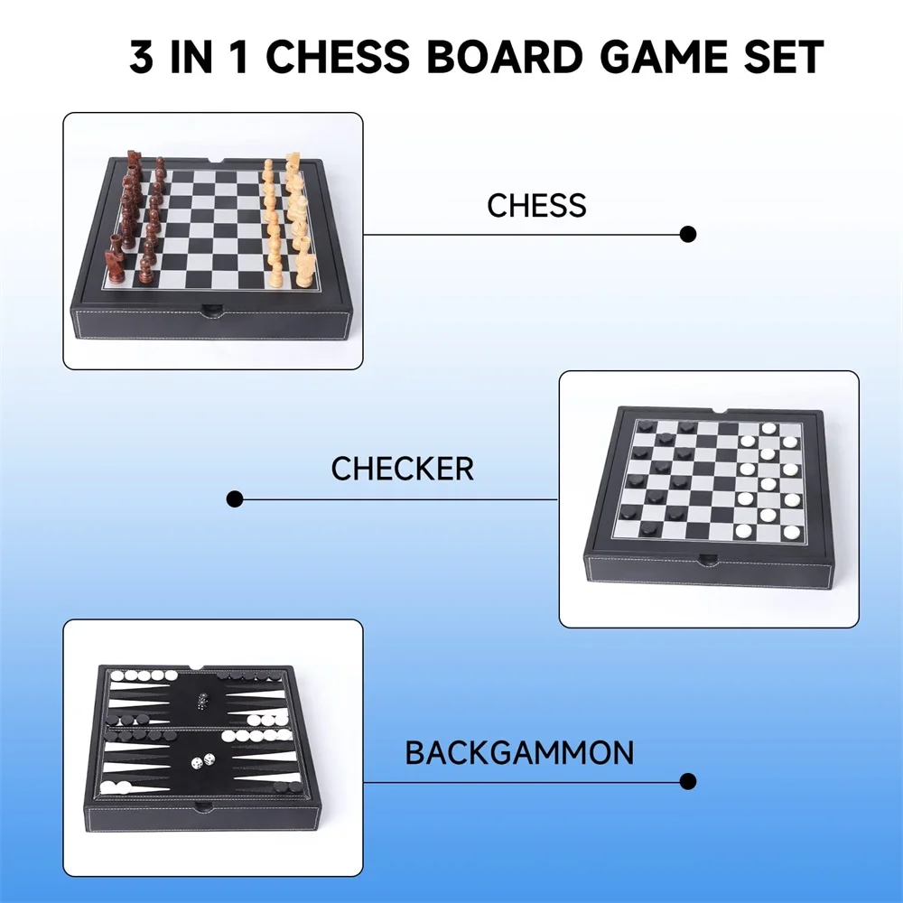 Upgraded leather Chess Set Chess Board Game Set with Crafted Chesspiece & Storage Slots for Kid  Adult