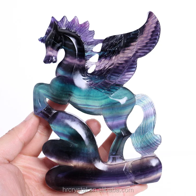
High Quality Natural Crystal Carved Rainbow Fluorite Pegasus wholesale For Gift 