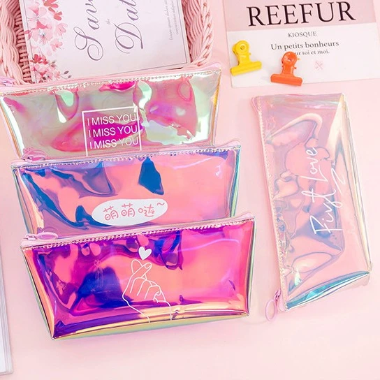 Прозрачная сумка на молнии с сердечками и блестками, школьный пенал из ПВХ на молнии, чехол для карандашей