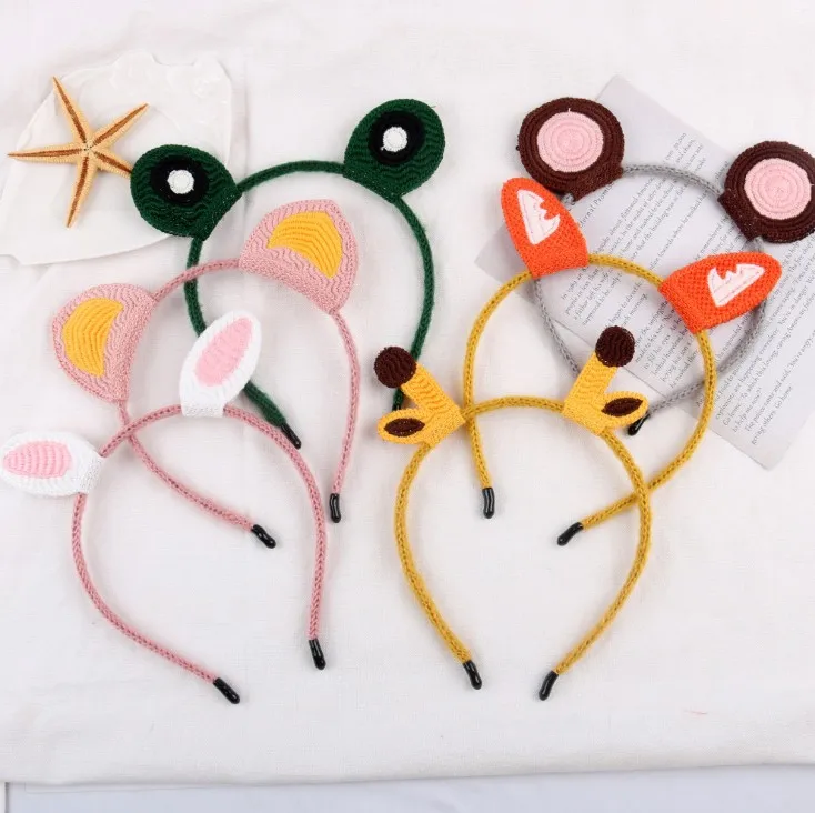 Autumn winter new animal rabbit ear antler headband  cartoon wool knitting hairpin student hair accessories