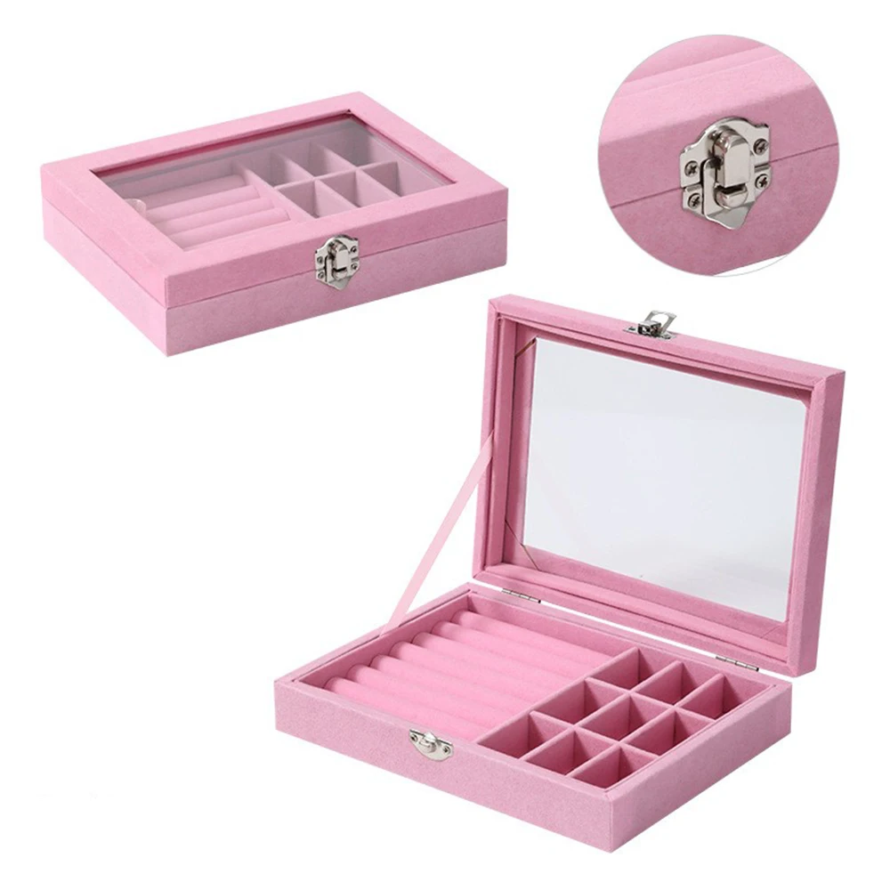 Wholesale Custom Transparent Cover Jewelry Storage Boxes Velvet Ring Earrings Necklace