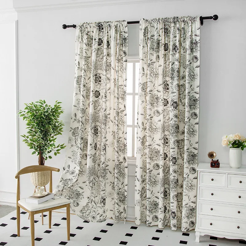 Amity French Style Floral Curtains Modern Simple Polyester Living Room Decoration Print Curtain