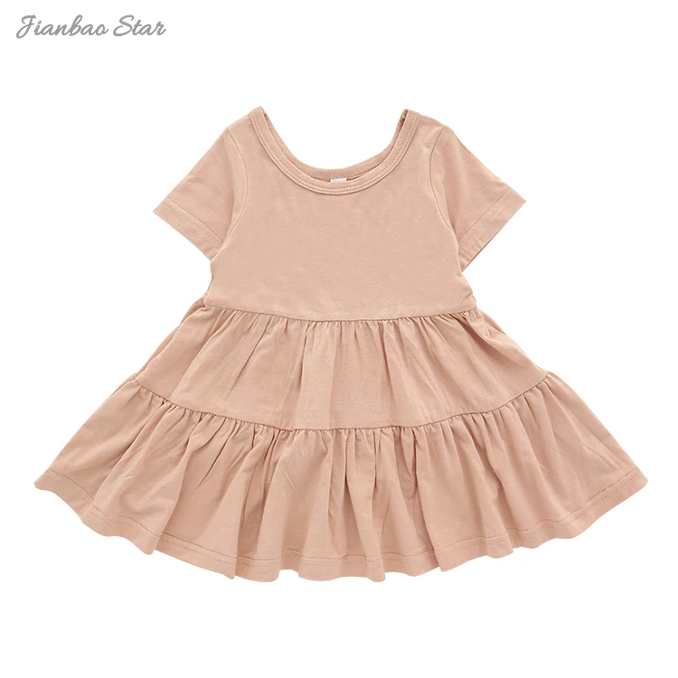 High Quality Summer Casual Bamboo Viscose Dress for Girls Soft Breathable Anti-Pilling Short Sleeves 2 Years Old Spring Season