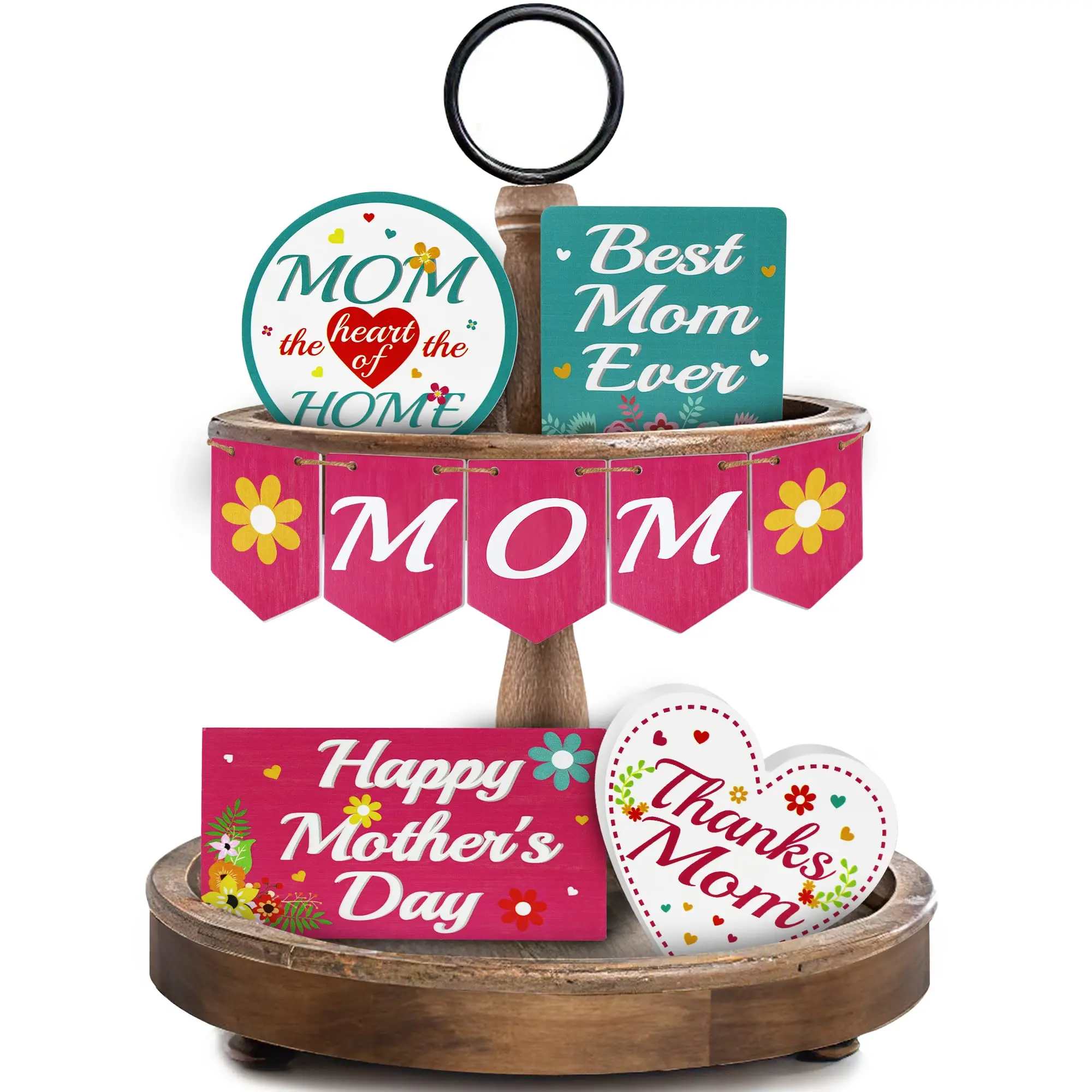 Декор для подноса в несколько рядов на День Матери-5 шт. деревянные настольные знаки для подарочных украшений праздничные принадлежности (многоярусные не входят в комплект) d)