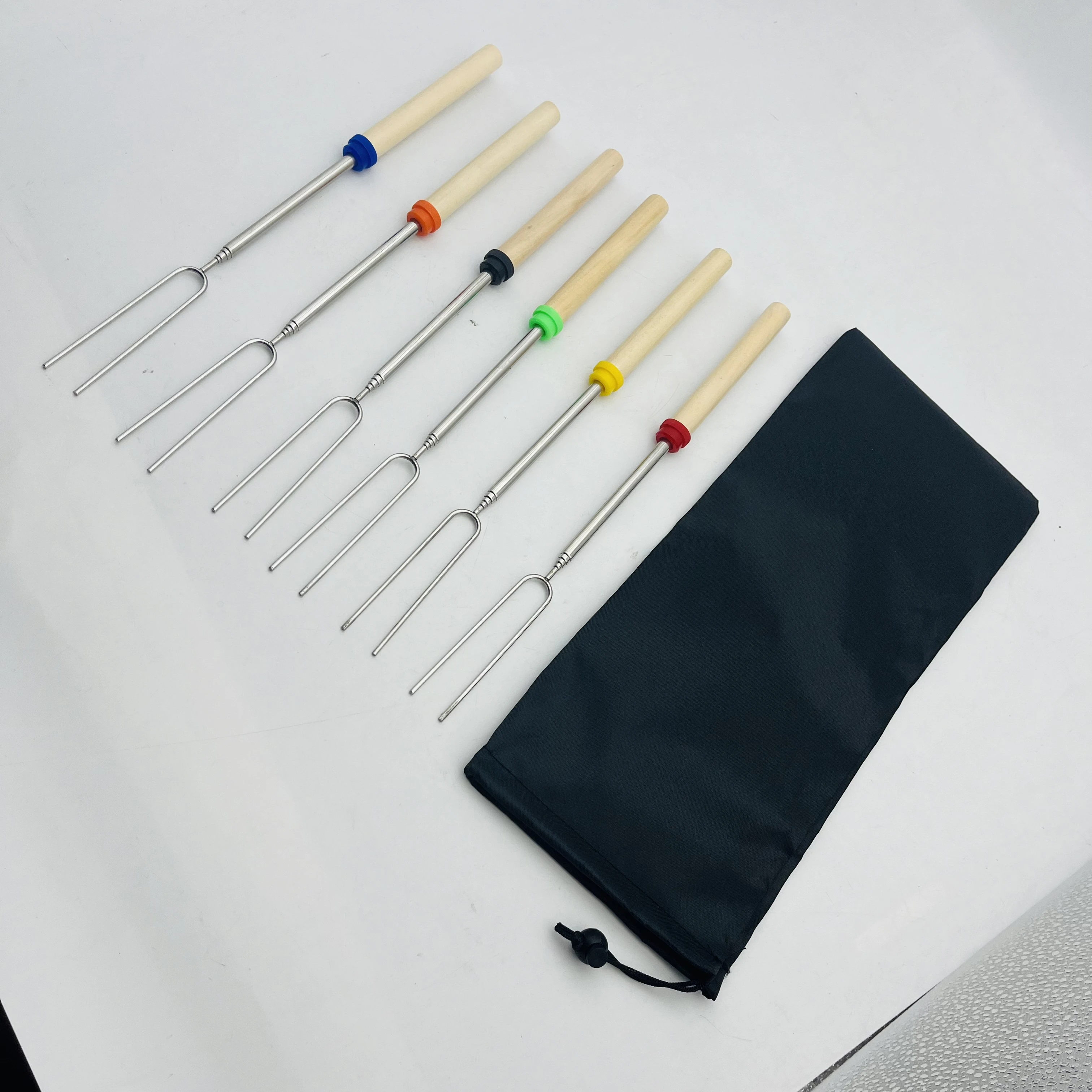 wooden hand stainless steel barbecue fork customized logo  cloth bag package