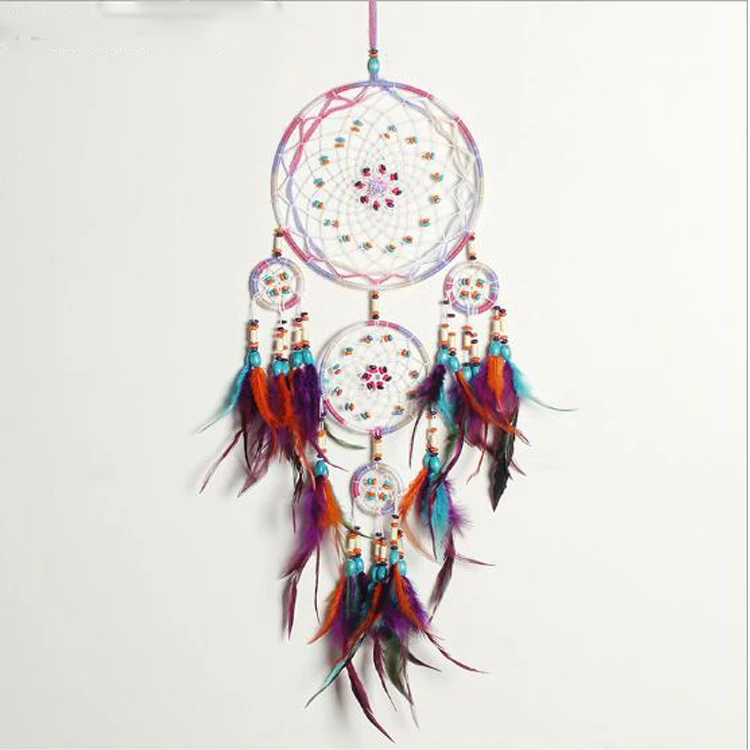 Factory Dream Catcher Handmade Bedroom Wall Decoration Craft Ornament Gift Natural Feather Beads Girls Kids Bedroom Wall Hanging