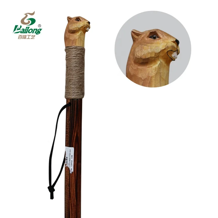 122cm hand carved head outdoor animal wooden walking sticks