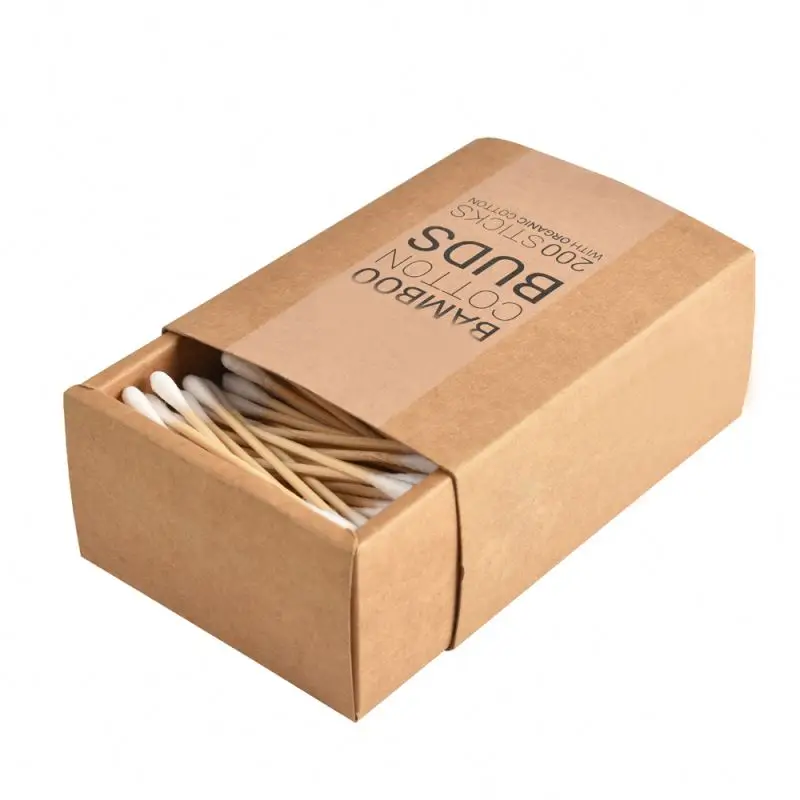 Eco friendly natural cotton buds 100pcs box cotton swabs bamboo stick