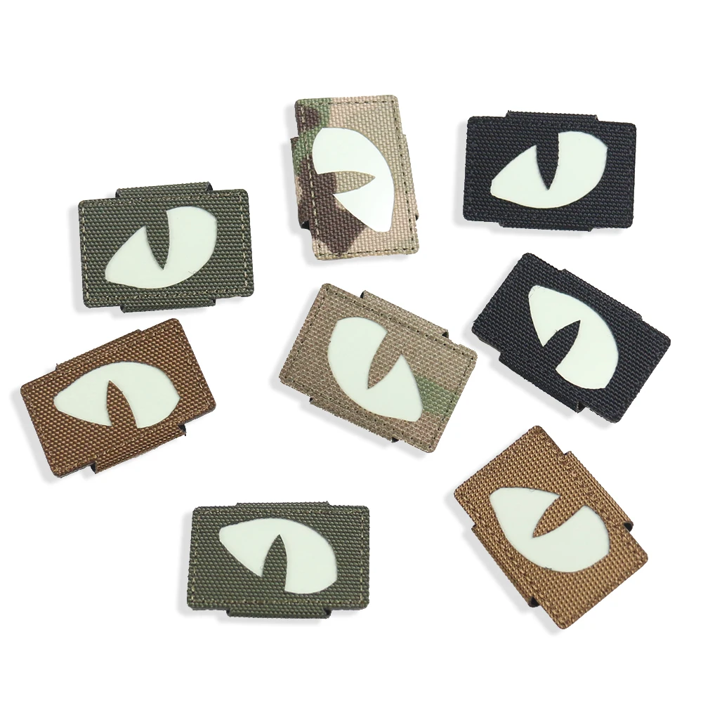 Embroidered cat eye tactical patches Reflective Velcro patches glow in dark patch