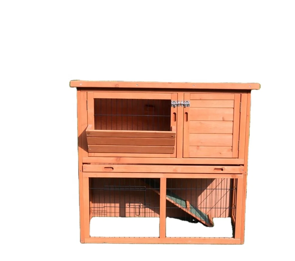 Two story wooden rabbit hutch