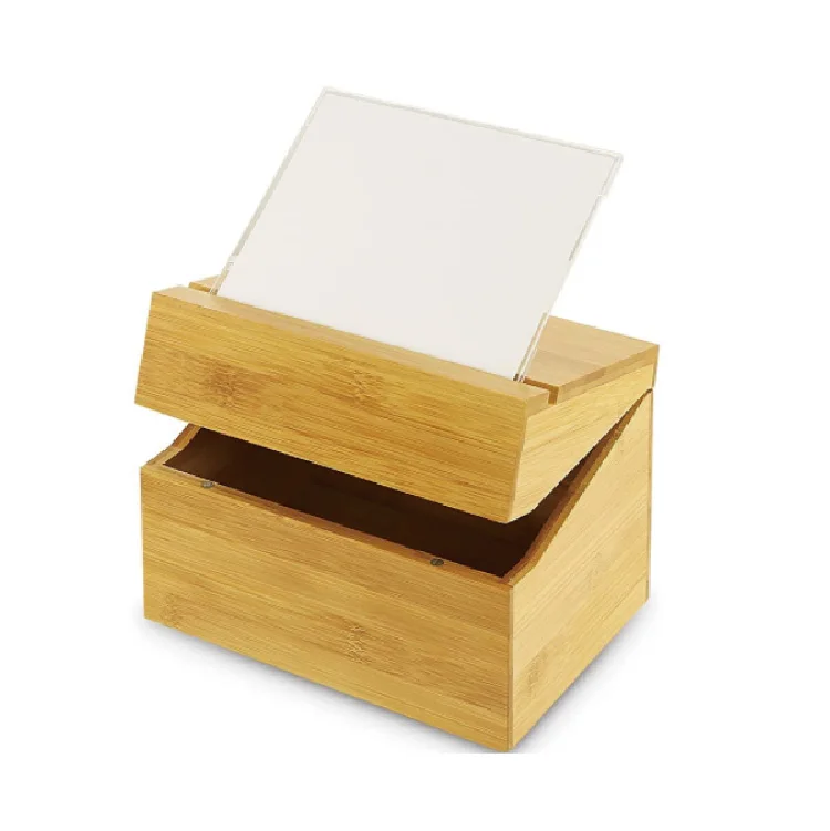 Bamboo Recipe Box With Acrylic Recipe Card Holder