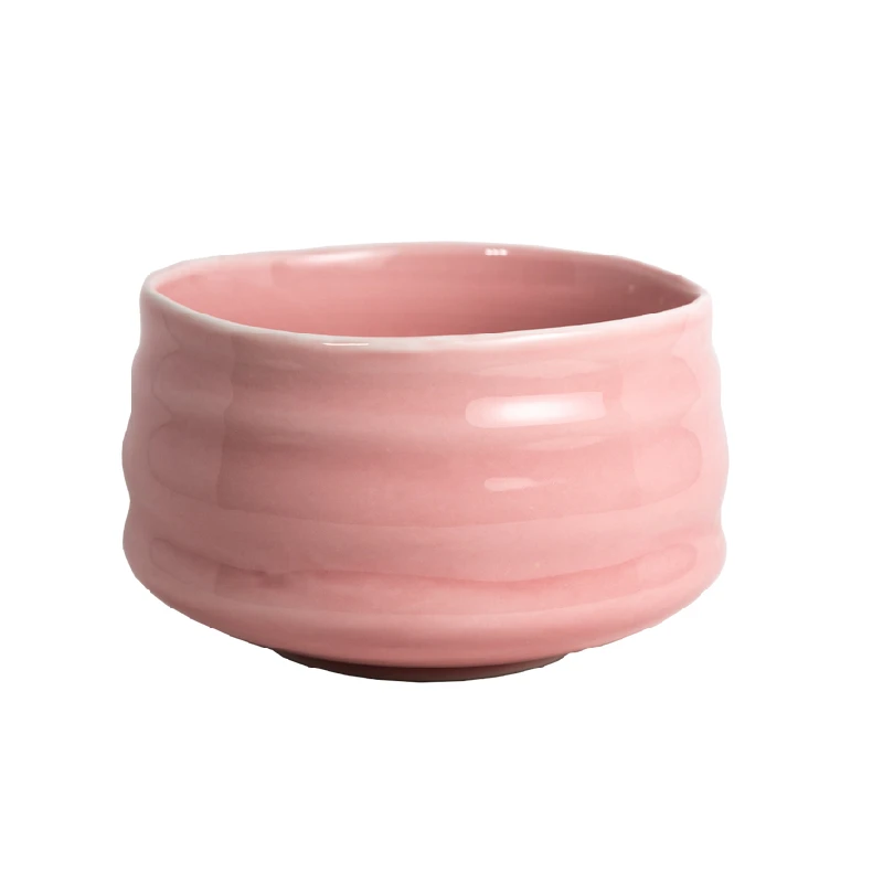 Modern white pink glazed green tea mixing bowl custom ceramic matcha bowl