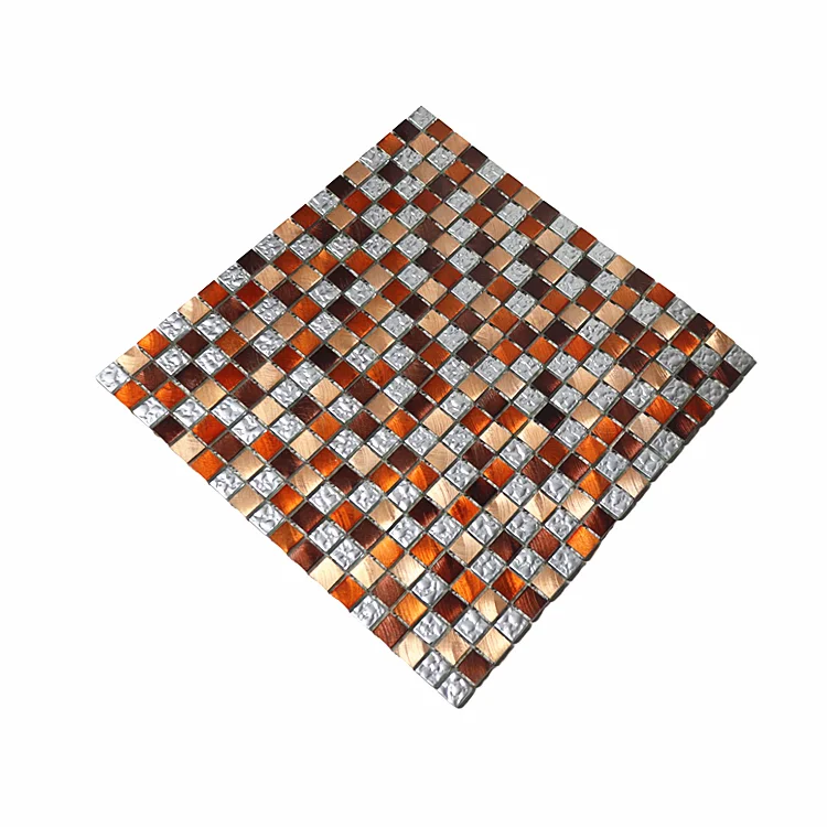 Customized Design Aluminum Alloy Brown Mix Crystal Glass And Metal Mosaic Tile