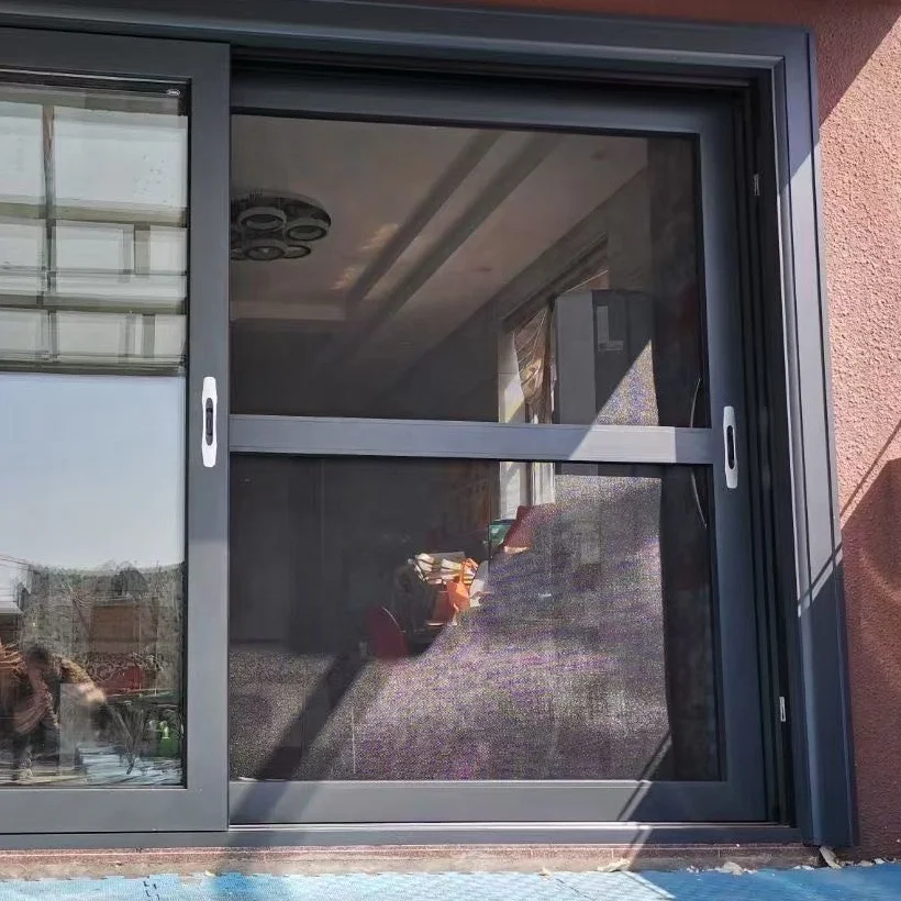 Aluminium Heavy Duty Big Panel Sliding Door Entrance Doors Residential Doors Wooden Grain Glass Graphic Design Stainless Steel