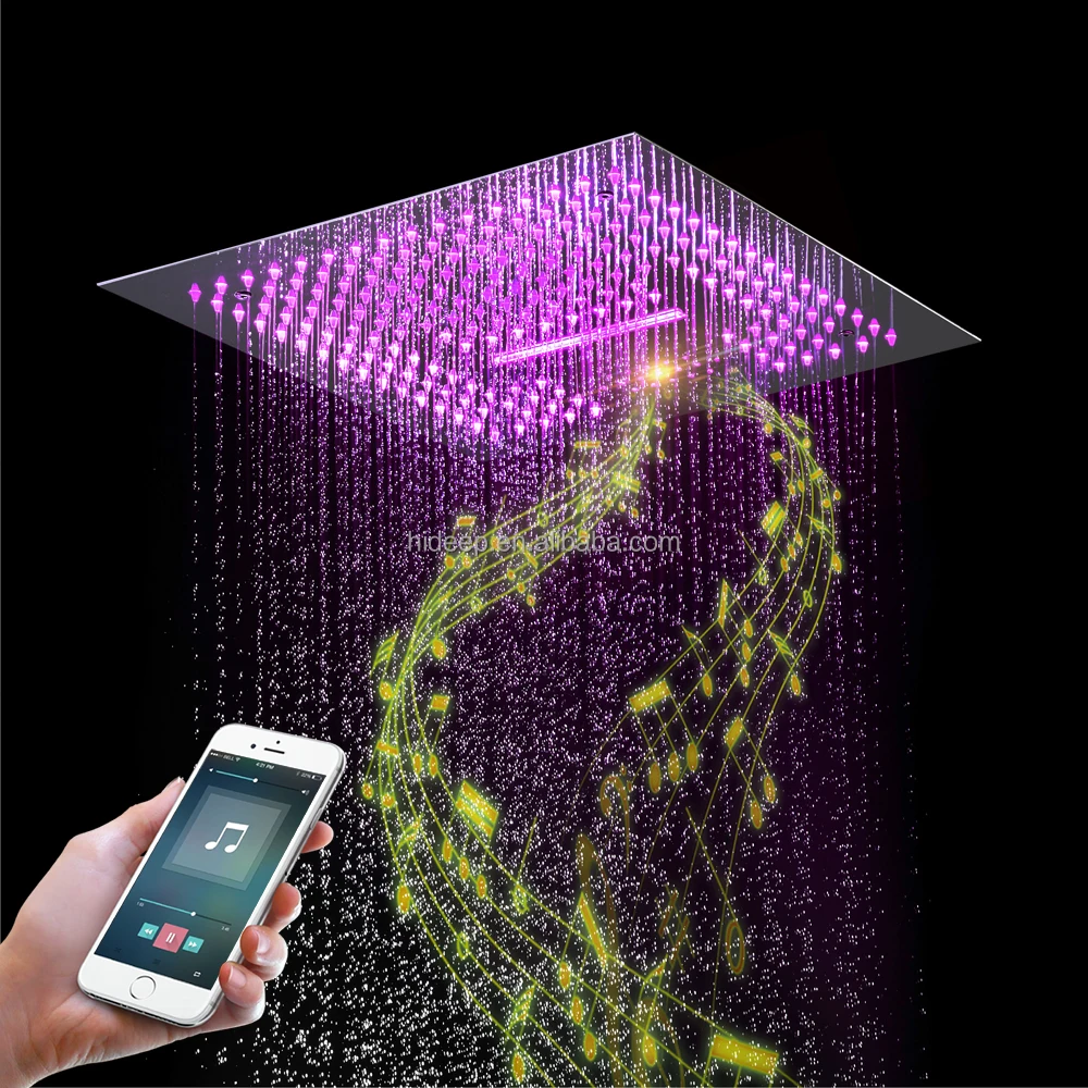 LED Shower Faucet Set Ceiling Embedded 16 Inch Music Speaker Rain and Waterfall Shower Head Hot Cold Touch Main Body