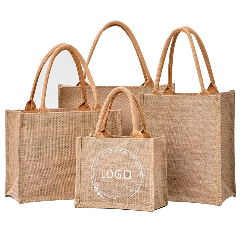 HANSUN Eco-friendly Reusable Burlap Linen Shopping Bag Jute Tote Gifts Bag Bolsa De Yute with custom logo