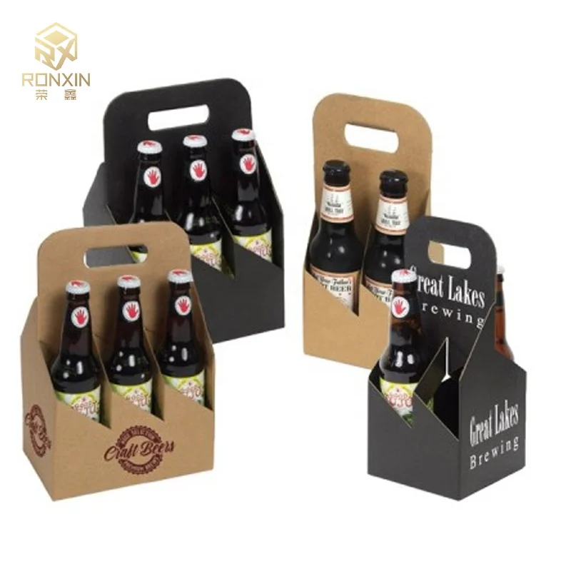 Custom Wine Kraft Corrugated Paper Packaging 6 Pack Beer Bottle Carrier Packaging Box With Handle For Wine Packaging Box