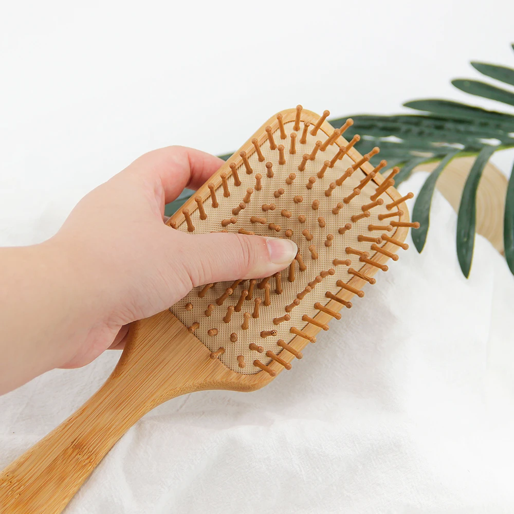 Factory-direct Sale Paddle Custom Logo Bamboo Wood Hair Brush for Detangler Women Hair Bamboo Hair Brush with Cotton Bag