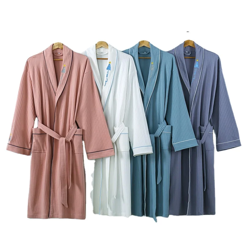 Pure Cotton four seasons wear Woman Bathrobe thin water absorbing bathrobe long winter robes adult