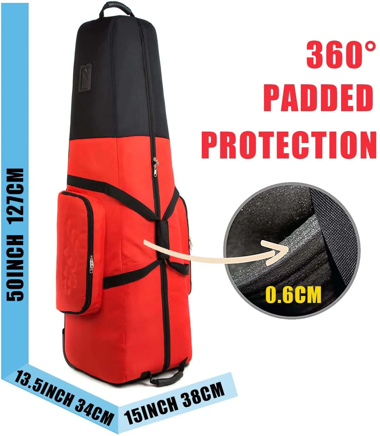 Nylon Wear-Resistant Padded Golf Club Bag Wheels with Golf Bag Travel Cover for Airlines