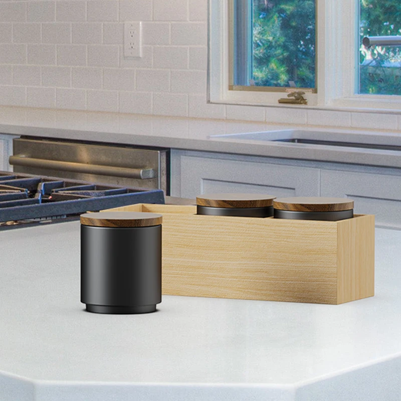 DHPO Black White Tea Biscuits Bean Suger Coffee Jars Canisters 3 Pcs Sets With Bamboo Lid for Kitchen Storage