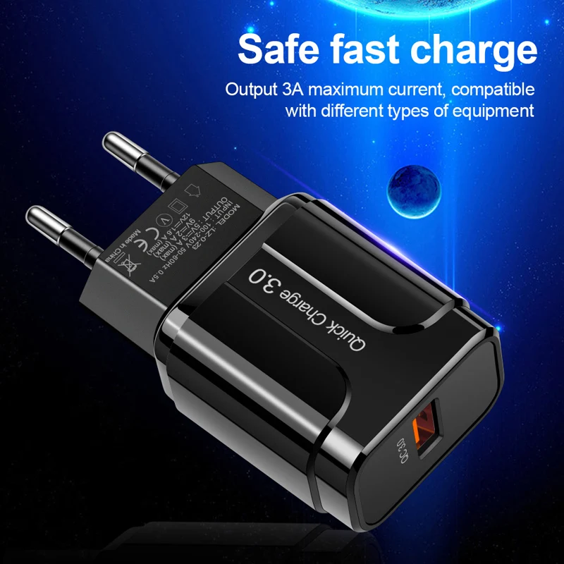 Hot Selling US EU18W Quick USB QC 3.0 Wall Charger Mobile Fast Charger Travel Adapter for iphone Xiaomi Samsung Huawei