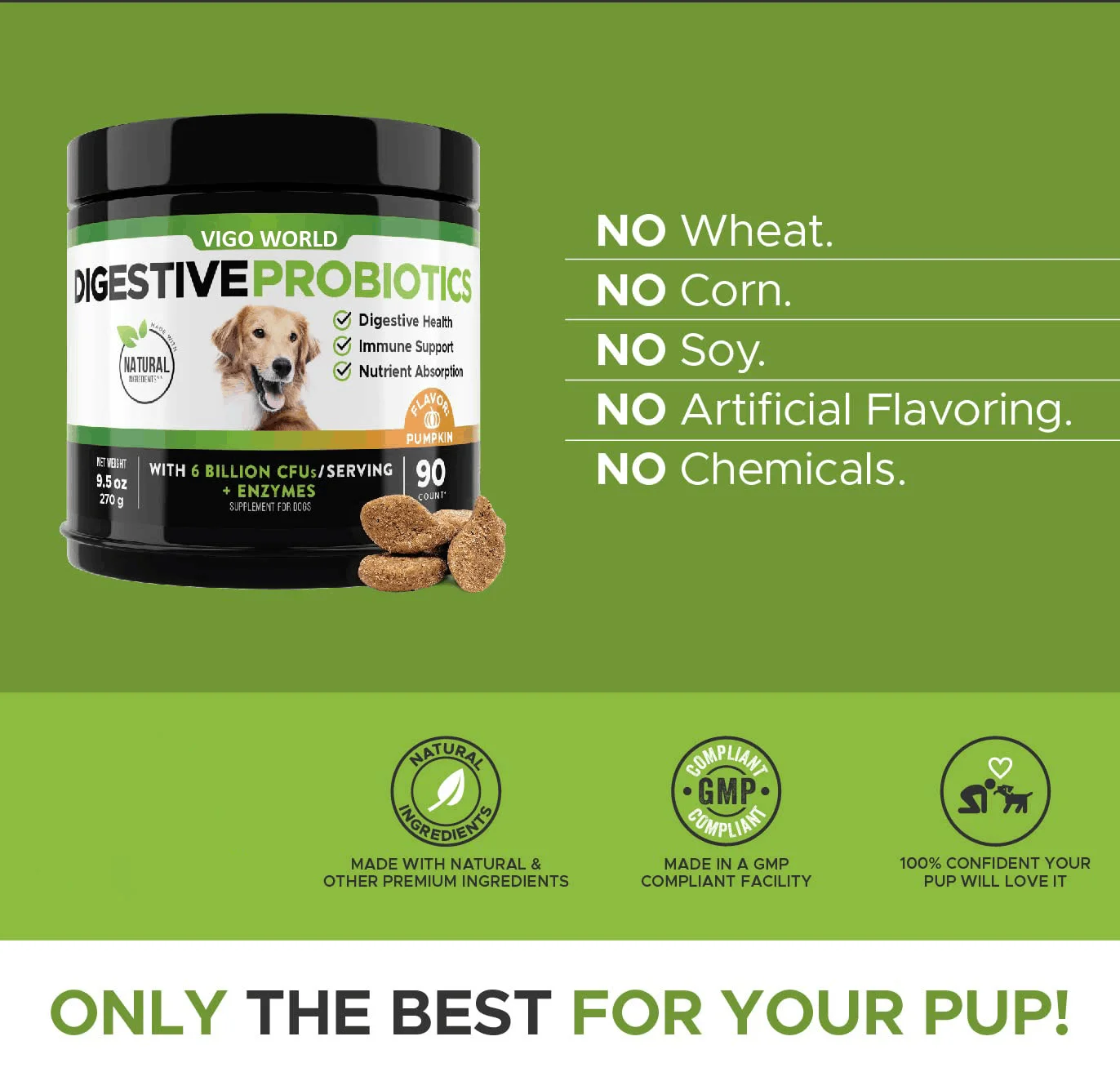 Natural Pet Supplement Probiotics Chews Support Seasonal Allergies & Immune System and Digestive Health for Dogs