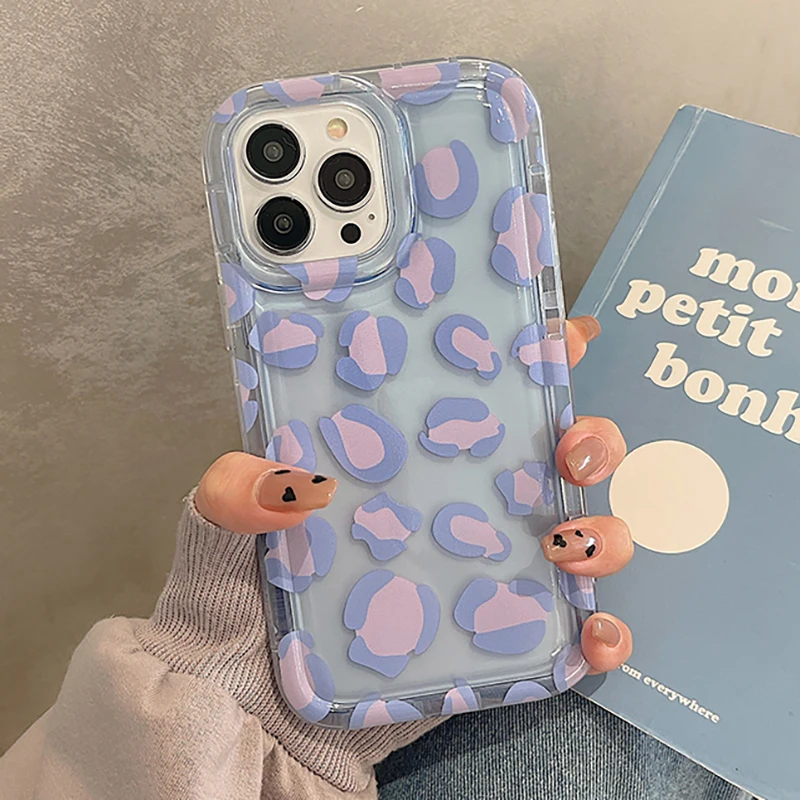 Luxury Purple Leopard Pattern Protective Back Cover Transparent Girl Phone Case For iPhone 14 12 11 13 Pro Max Cute Phone Case