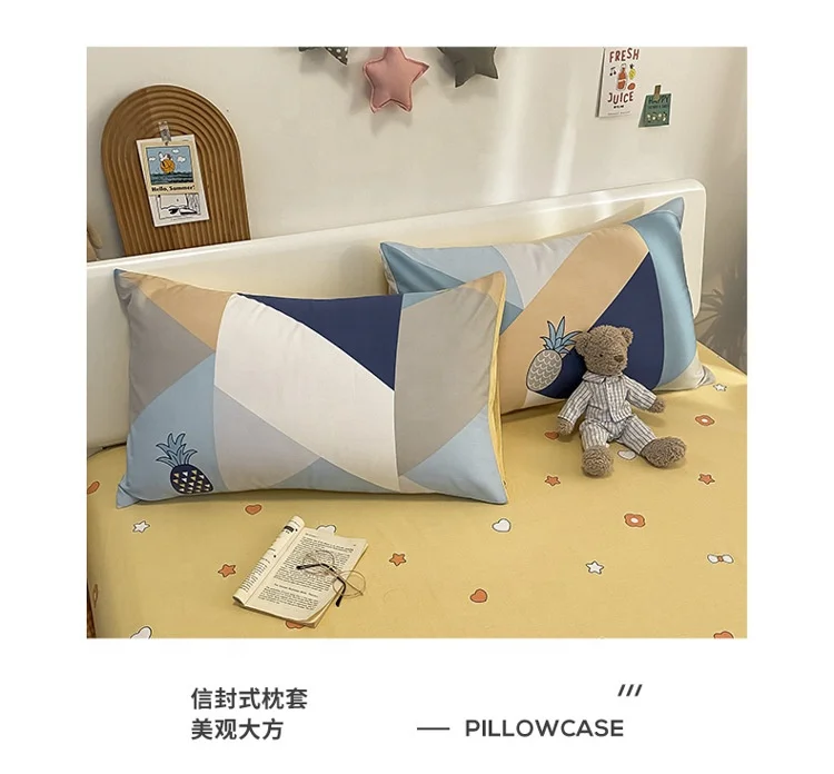 Cotton Bedding Sets 4pcs  Designer Letter Strip Digital Printing BedClothes Pillow Sheet  Soft Queen Size Comforter Cover
