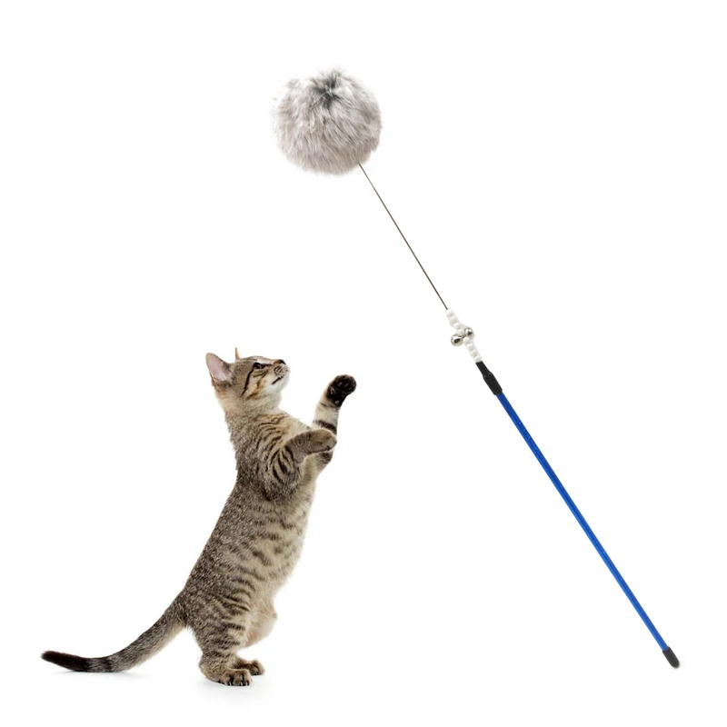 2020 cheap rabbit fur cat charmer wand with small bell