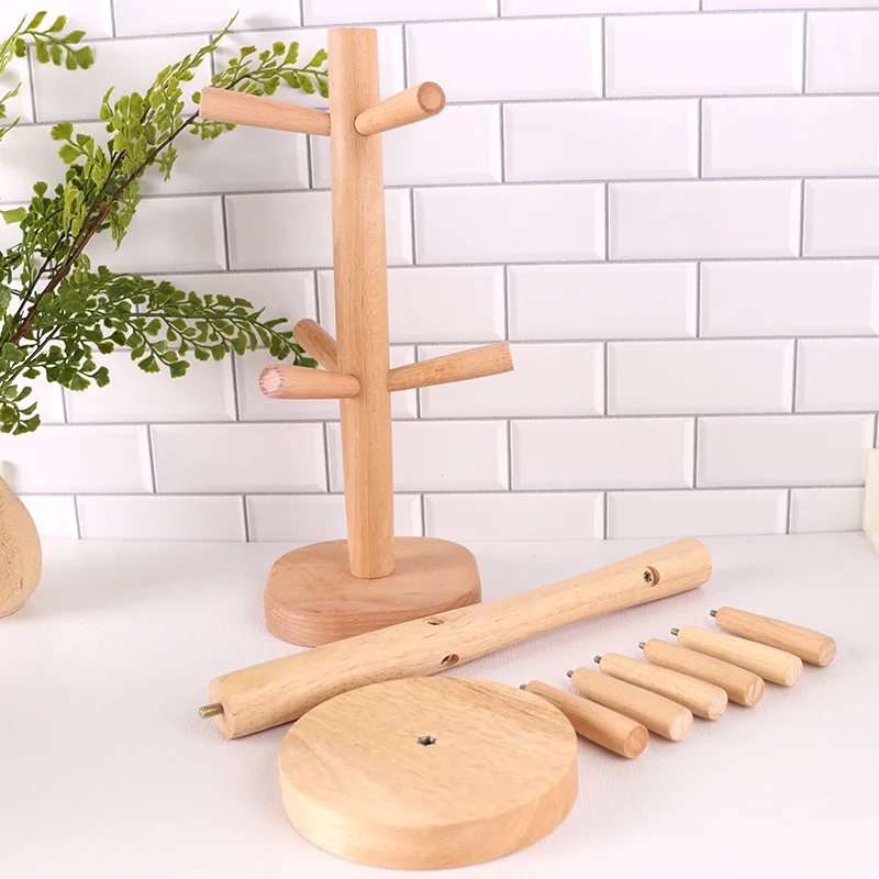 Coffee Mug Tree with Hooks Mug holder Stand Wood Coffee Cup Holder Countertop Mug Stand Kitchen Organizer