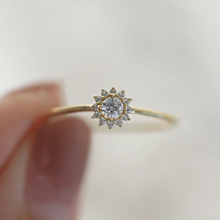 Gold plated dainty romantic flower cubic zircon sterling silver 925 engagement rings for women