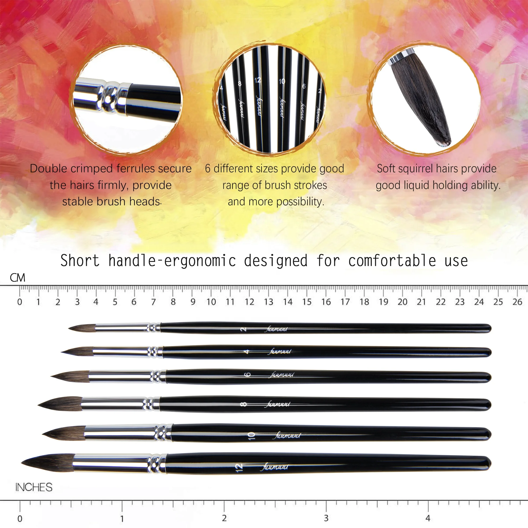 
6 Pieces Round Shape OEM Hair Artist Brush for All Water Based Art Watercolor Brush New squirrel hair painting brush 