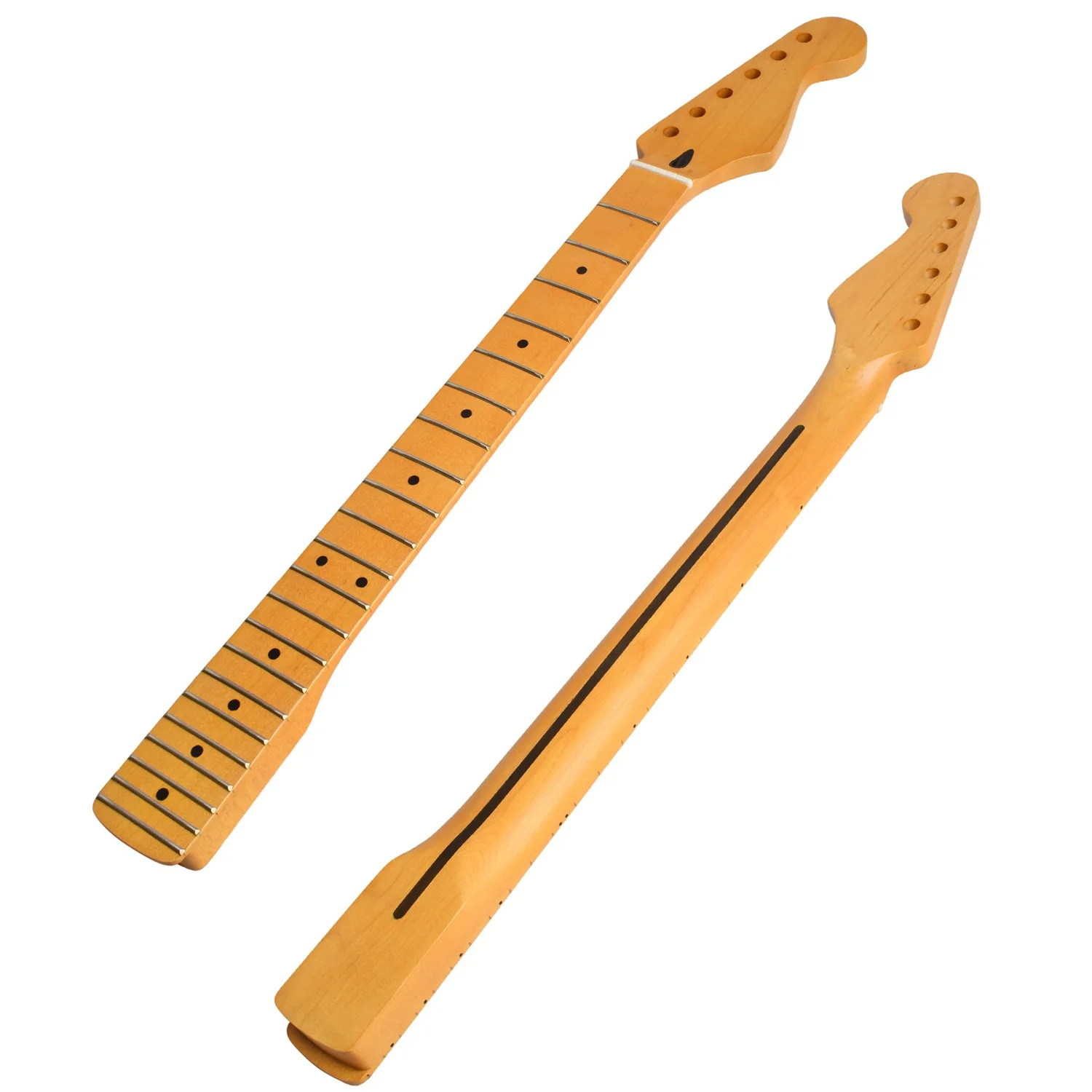 Customizable High Gloss Roasted Matte Yellow 22 Frets Canadian Maple Harp Handle Guitar Necks For ST Style Guitars
