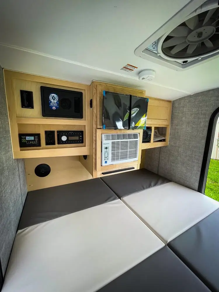 Small Teardrop RV Trailer Camper with Portable Solar Panel and Refrigerator Options