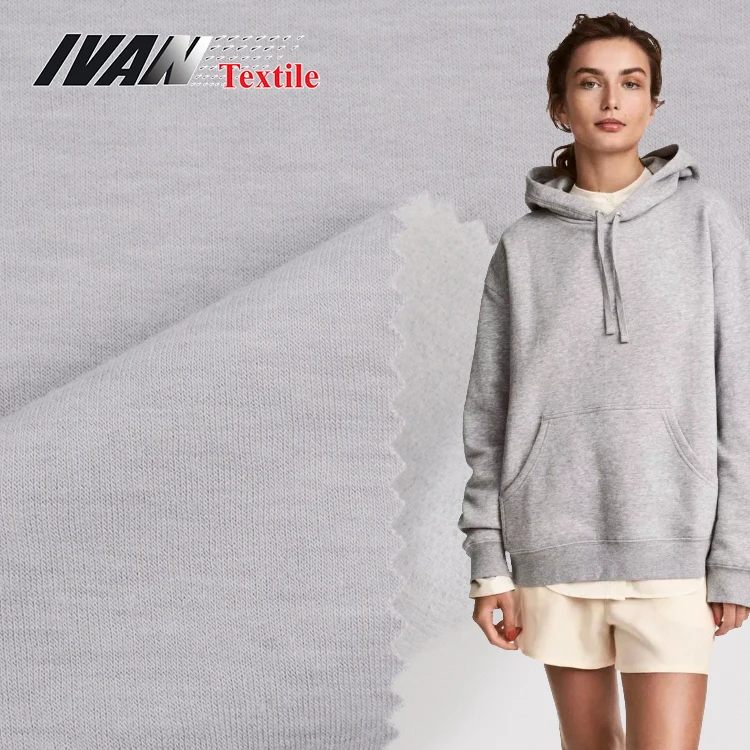 Оптовая продажа, однотонная вискоза, полиэстер, спандекс, трикотажная тянущаяся махровая ткань для худи, одежды