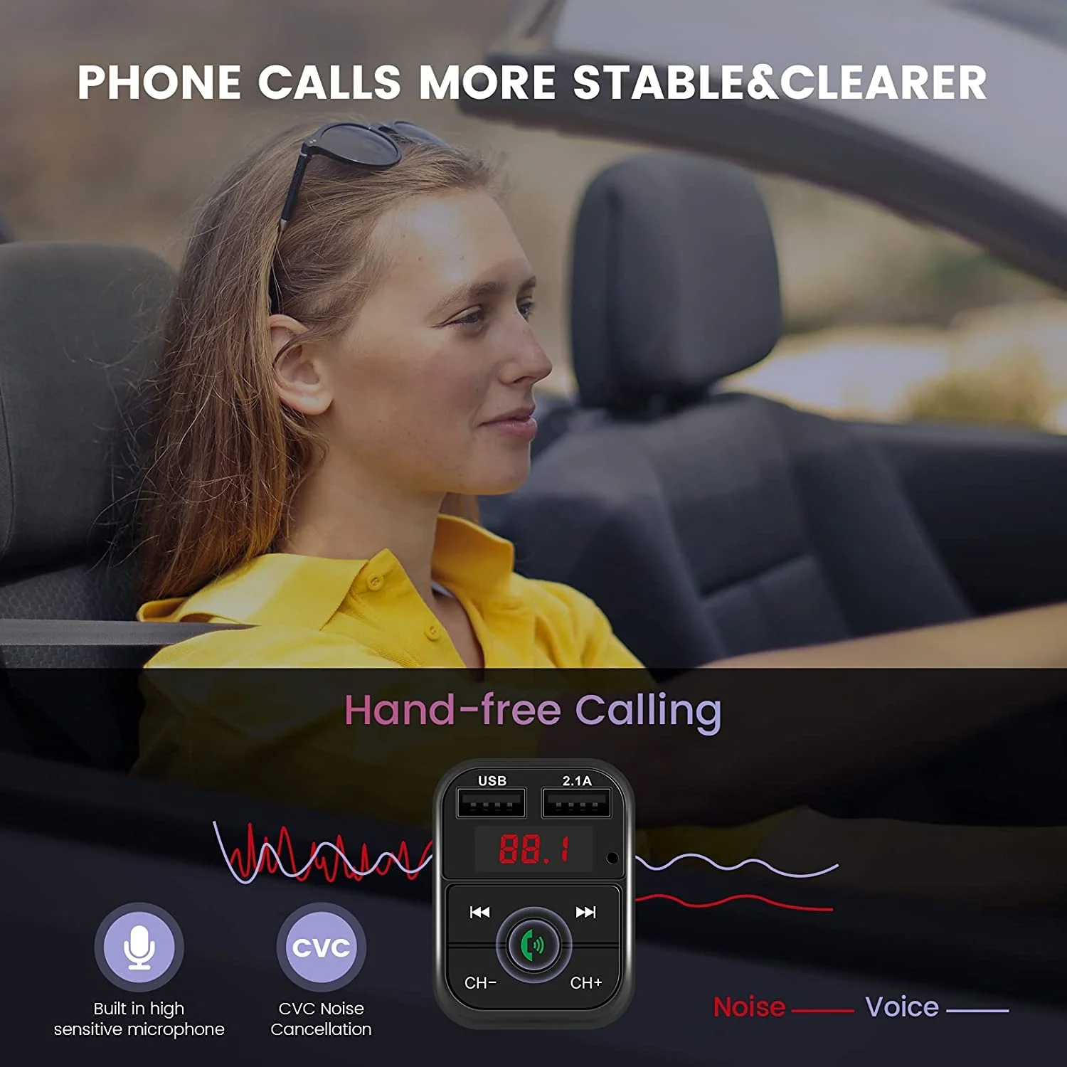 Shenzhen factory Fm Transmitter for Car Wireless FM Radio Transmitter Adapter and Receiver Car Kit with Hands Free Calling