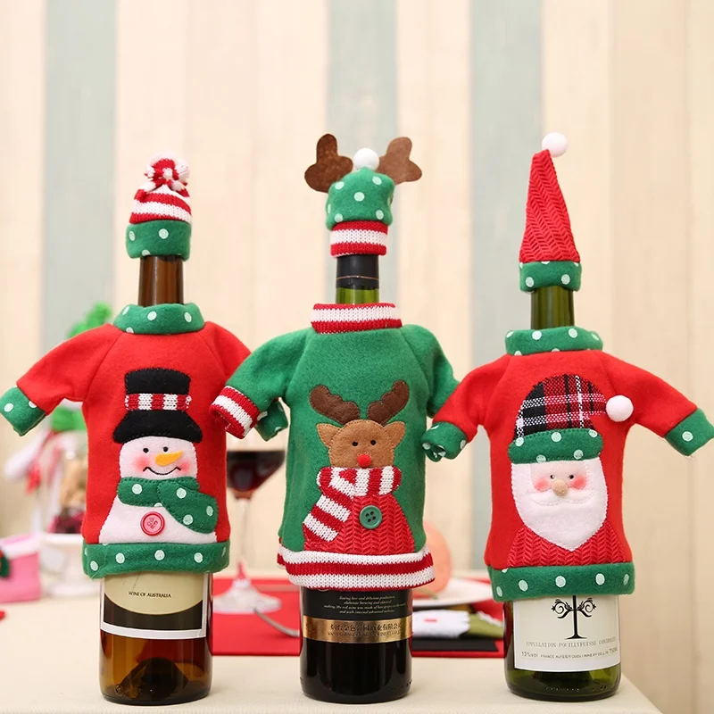 Wholesale New Christmas Wine  Bottle Cover Santra Claus Snowman Elk festival dinner table decoration  gift bag