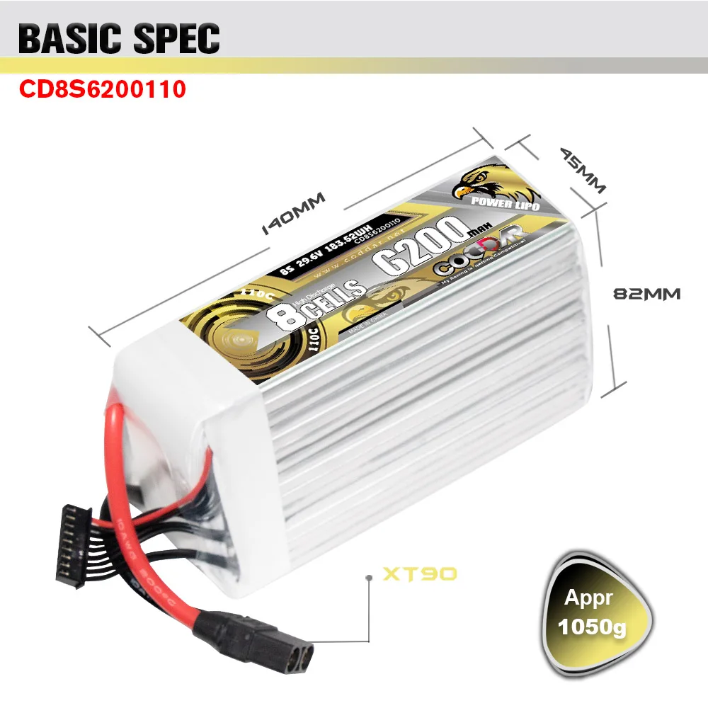 CODDAR RC LiPo Battery 8S 6200MAH 29.6V 110C Helicopter Aerial Photography Model Aerobatic Flight AeroPlane Quad RC Car Boat