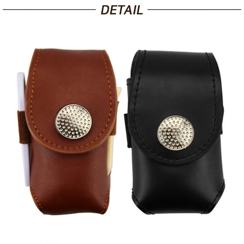 PU Leather Golf Ball Pouch Bag Holder Cover Waist Belt Storage Pocket with 3 Tees 1 Golf Divot Repair Tool Set
