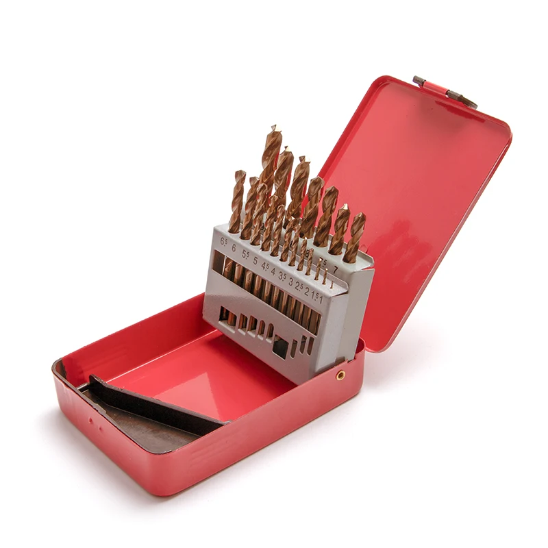 19pcs DIN 338 Hss Straight Shank Titanium M35 Cobalt Twist Drill Bit Set With Metal Box For Metal Drilling