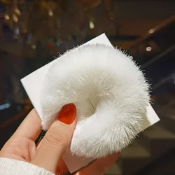 faux fur candy color hair rope women and girl circle simple wind rubber band