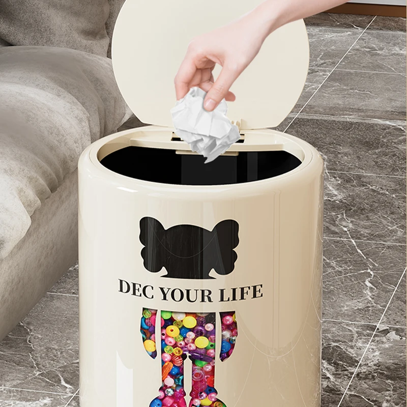 Wannuo 13L Pop-up Livingroom Kitchen Trash Can Plastic Printed Garbage Bin with Increased Thickness Waste Bins