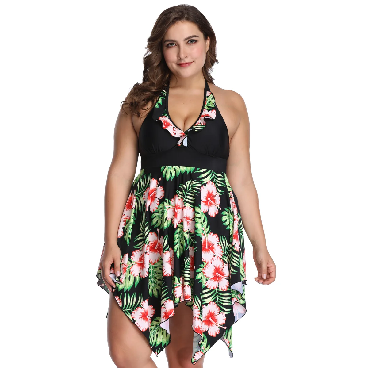 Custom  Swimdress Floral Swimsuit Plus Size Tankini and Plus Size Swimwear Two Piece