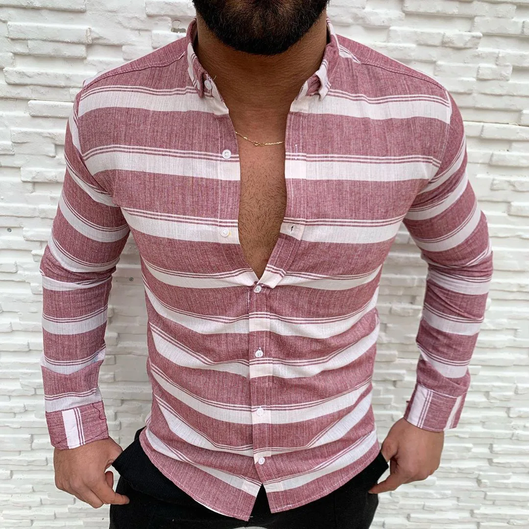 New mens fashion casual Fall trend handsome lapel button long-sleeved