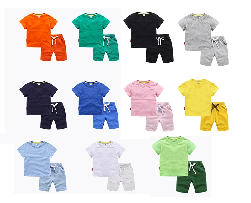 custom wholesale 2022 Summer Boutique in bulk newborn Summer Short baby Clothing set plain sport boys kids clothing sets