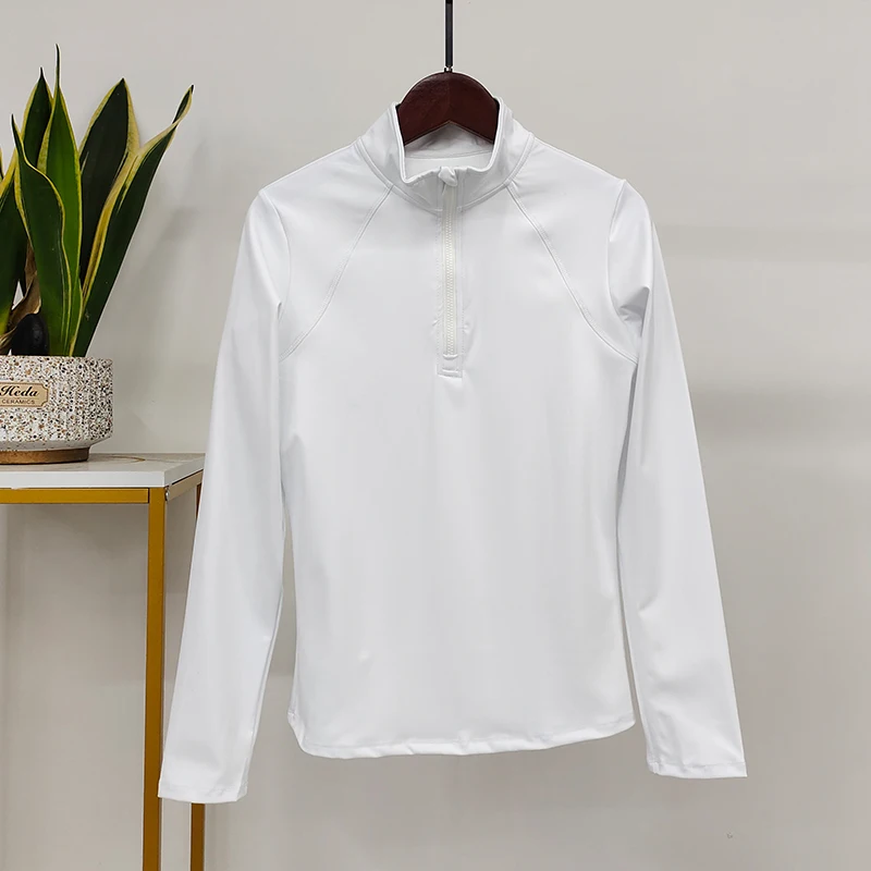 New Arrival In Stock Zipper Horse Riding Base Layer Female Riding Tops Equestrian 4 Way Stretch Fabric Women Equestrian Shirts