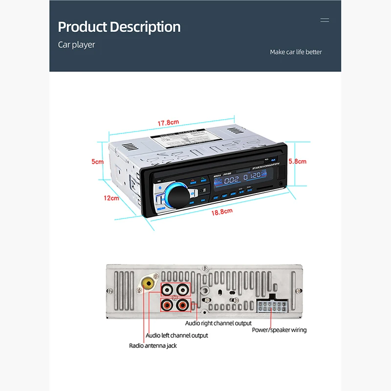 SHENGTU Car Radio Stereo Player Mp3 1din Digital Bt Player 60wx4 Fm Radio Stereo Audio With In Dash Aux Input Jsd520