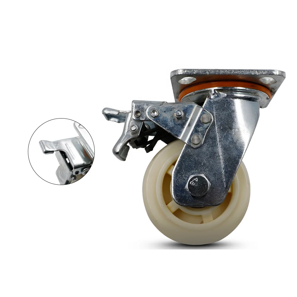 Widely Use Smooth 8 Inch 500KG Nylon Braked Fixed Heavy Duty Caster Wheels For Medical Bed