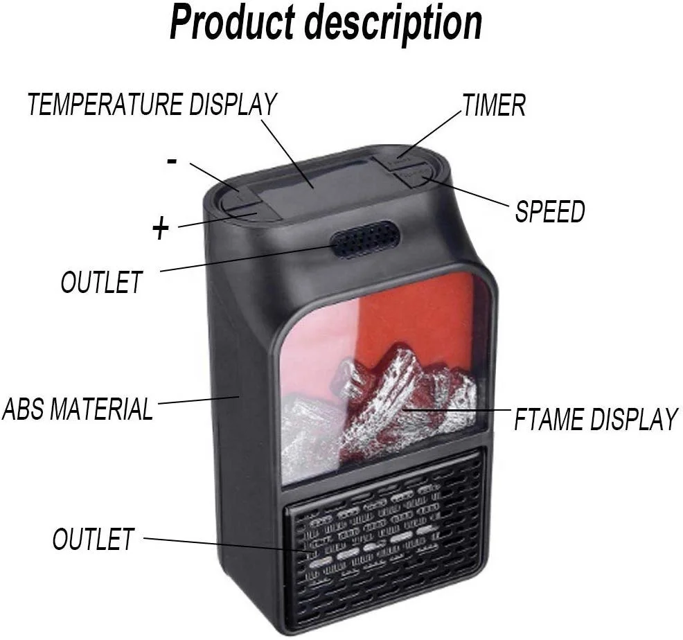 Fireplace Space Portable Mini Ceramic 3D Heater Desktop Electric Plug-In 600W Wall